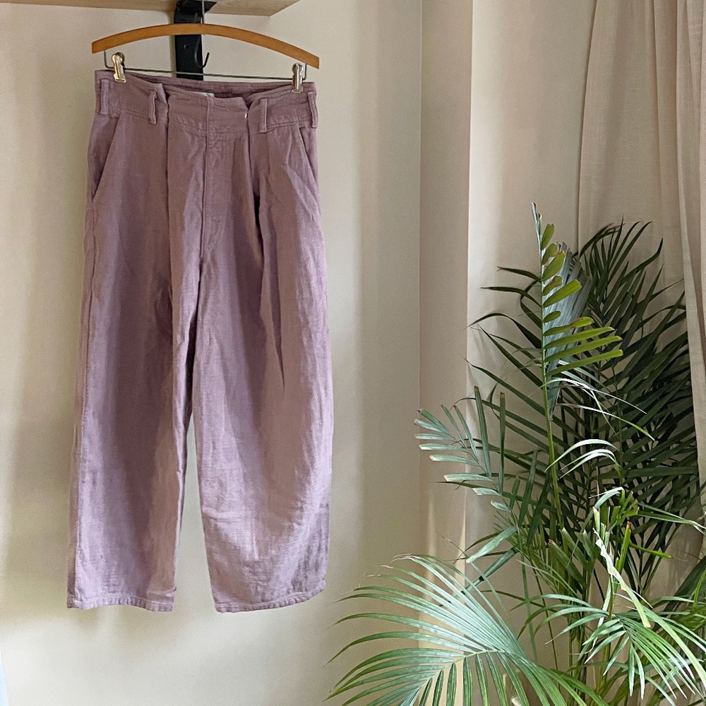 NEW WITH TAGS ATELIER DELPHIN PARISIAN STYLE BALLOON PANT LINEN LILAC SIZE SMALL